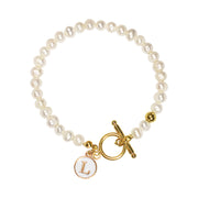 Freshwater Pearl Bracelet and Initial Letter with 18K Gold Plated Bead