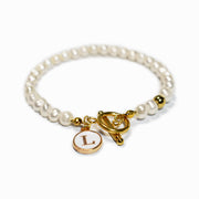 Freshwater Pearl Bracelet and Initial Letter with 18K Gold Plated Bead