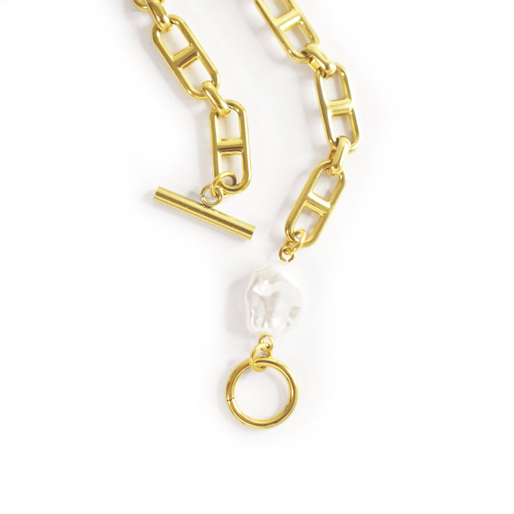 Fifth Avenue 18K Gold Mariner Chain Bracelet with Faux Baroque Pearl