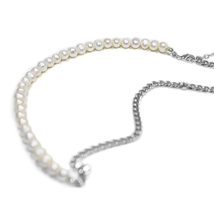 Half Pearl Half Chain Necklace | 6 ICE
