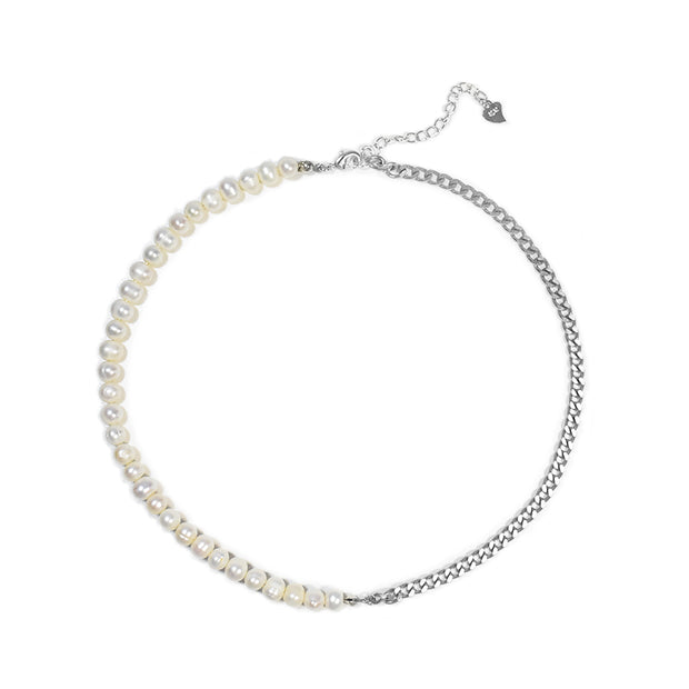Half Pearl, Half Chain Choker Necklace