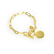 Manhattan 18K Gold Paperclip Chain Bracelet with Disc Charm